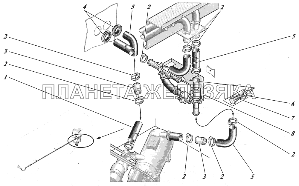  Установка трубопроводов отопления 4238-8106004 КАВЗ-4238 