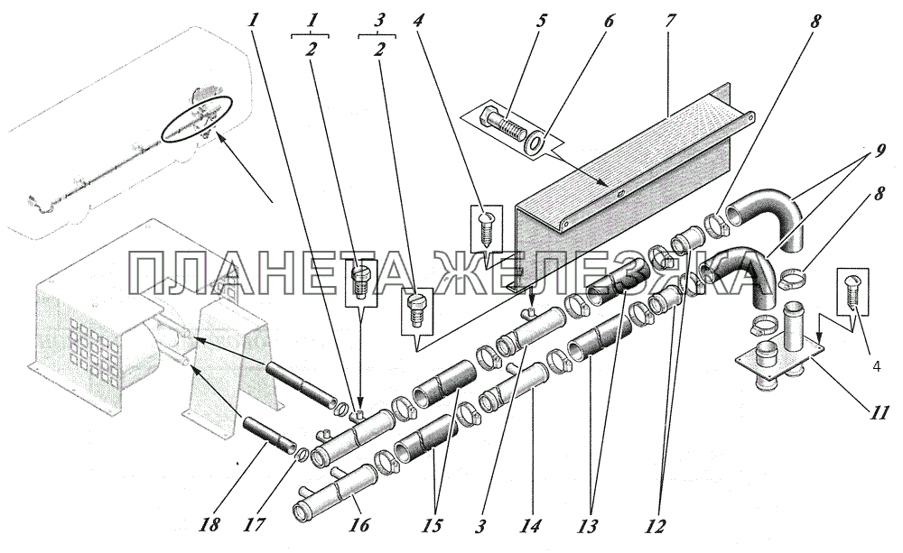  Установка трубопроводов отопления 4238-8106004 КАВЗ-4238 