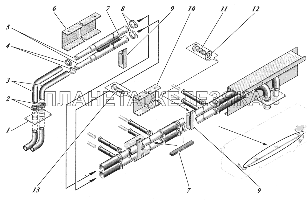  Установка трубопроводов отопления 4238-8106004 КАВЗ-4238 