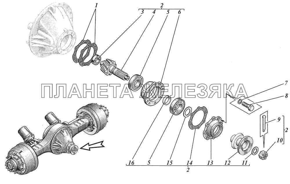  Главная передача заднего моста 224.2402010-20 (мост производтства Канашского автоагрегатного завода) КАВЗ-4238 