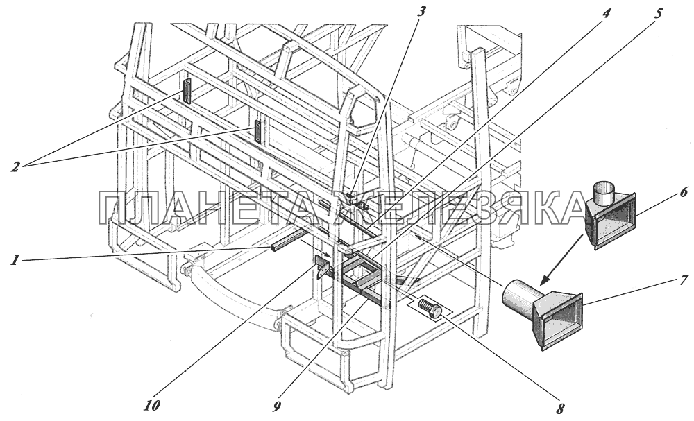  Установка кронштейнов в моторном отсеке 4238-5000060, 4238-01-5000060 КАВЗ-4238 