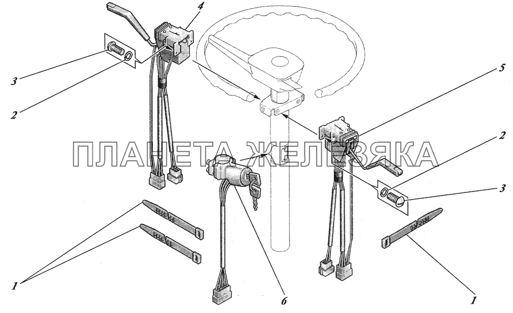  Установка подрулевых переключателей и выключателя зажигания 4230-3709001 КАВЗ-4238 