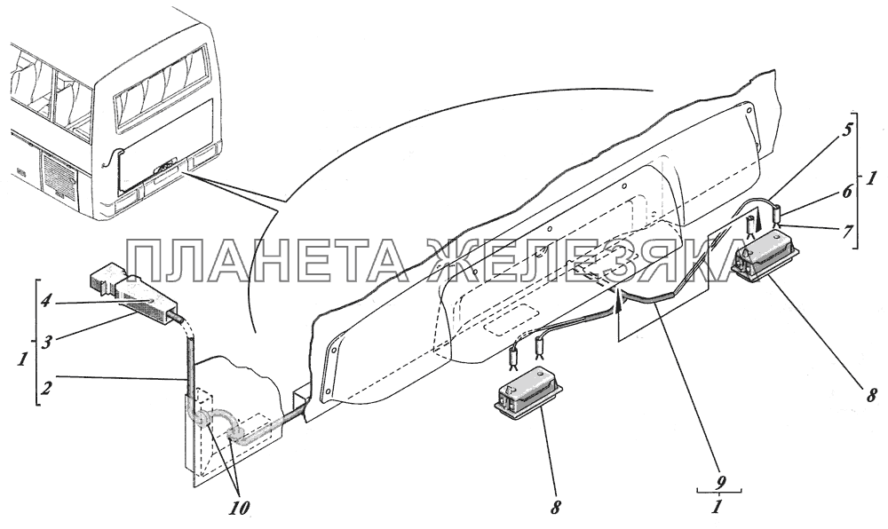  Установка фонарей освещения номерного знака 4230-3724020 КАВЗ-4238 