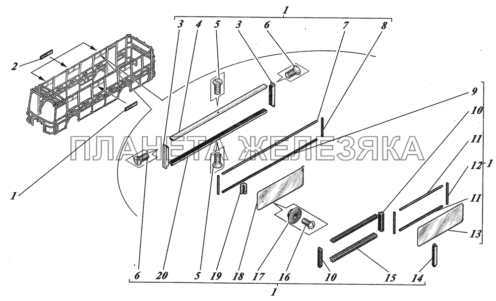  Установка деталей окон 4238-5403002 КАВЗ-4238 