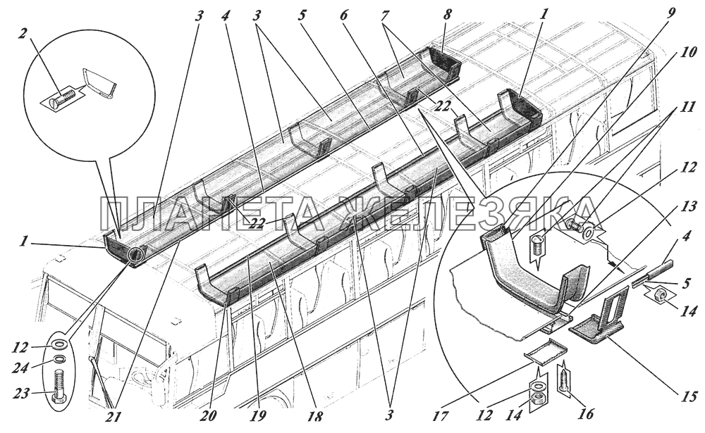  Установка багажных полок 4238-5707002 КАВЗ-4238 