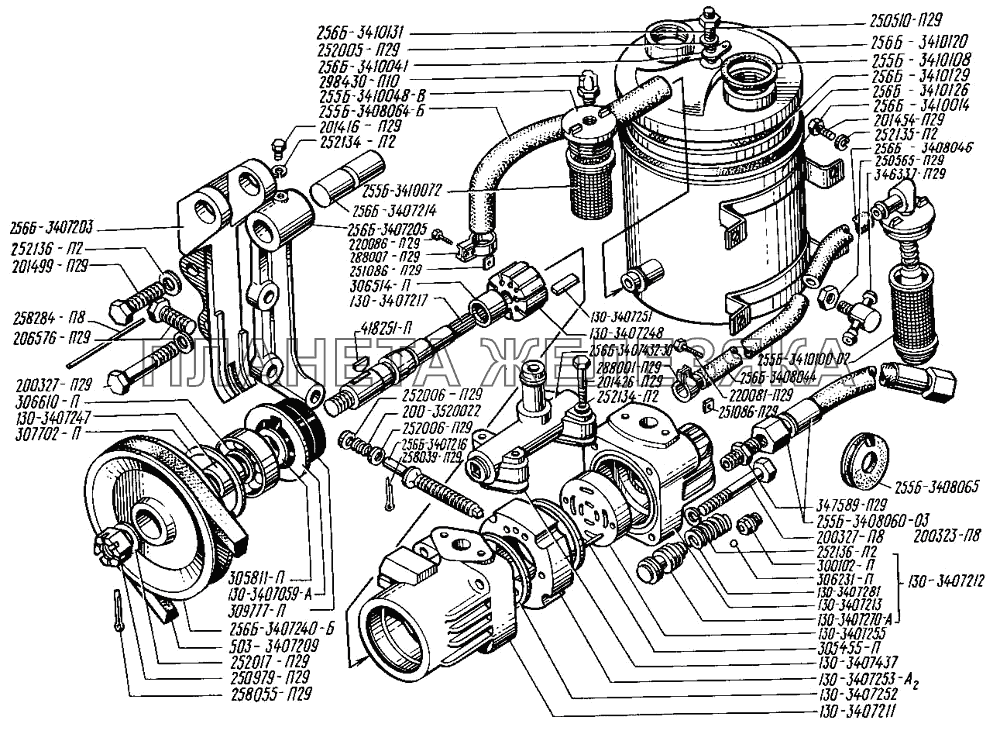 Насос масляный и бачок гидроусилителя рулевого управления КрАЗ-255