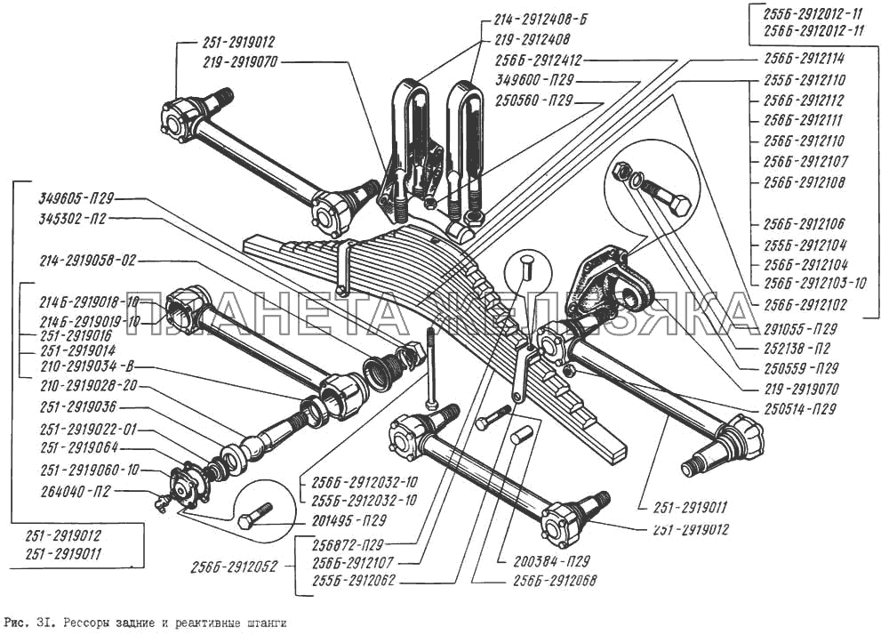Рессоры задние и реактивные штанги КрАЗ-256