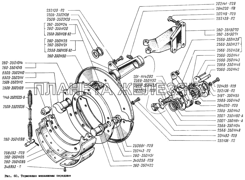 Тормозные механизмы передние КрАЗ-260
