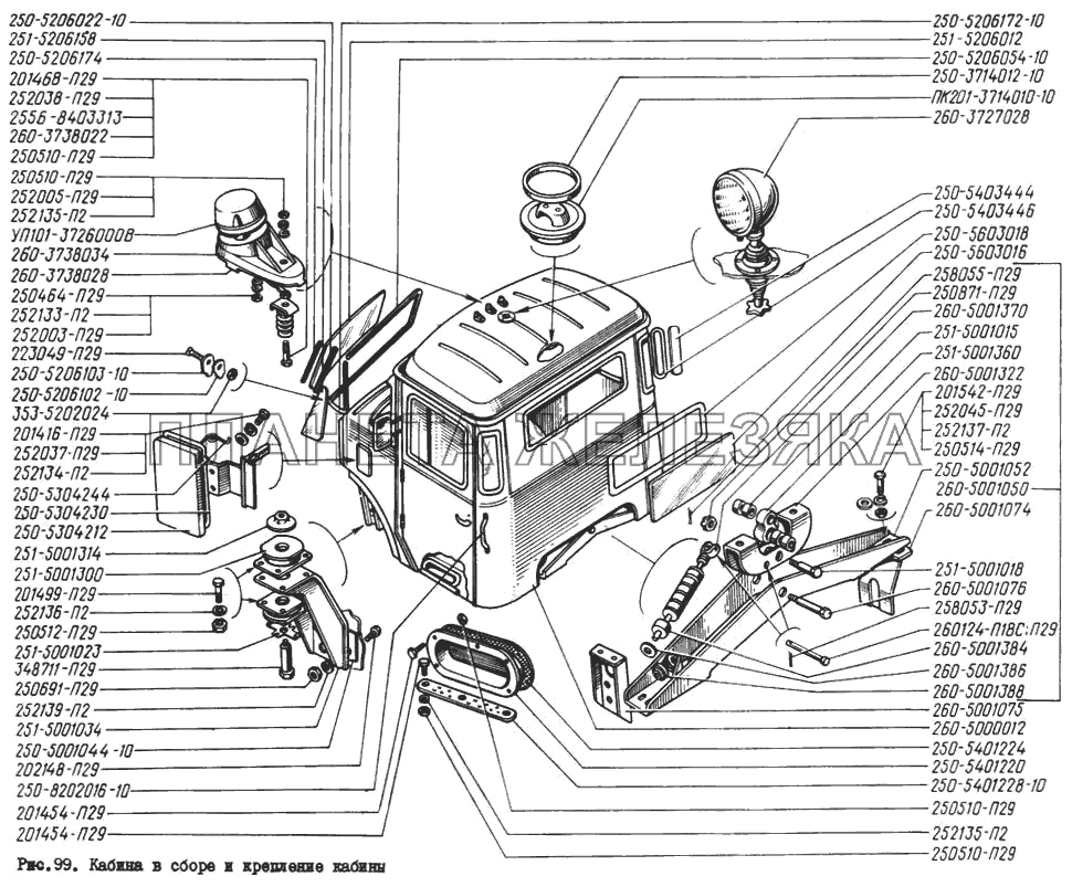 Кабина в сборе и крепление кабины КрАЗ-260