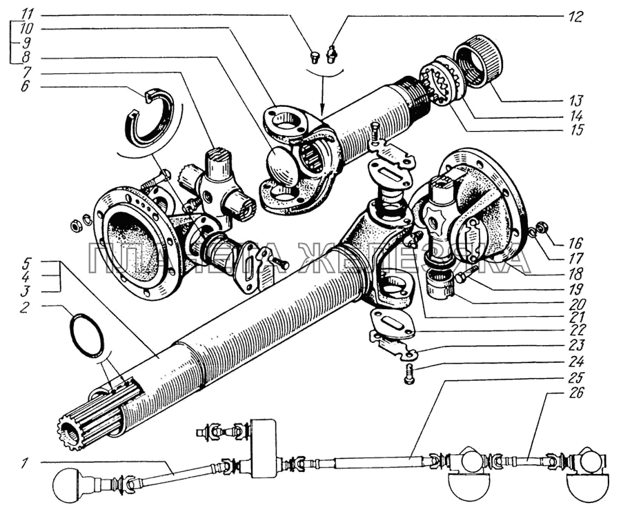 Вал карданный привода переднего, среднего и заднего мостов КрАЗ-6322 (шасси)