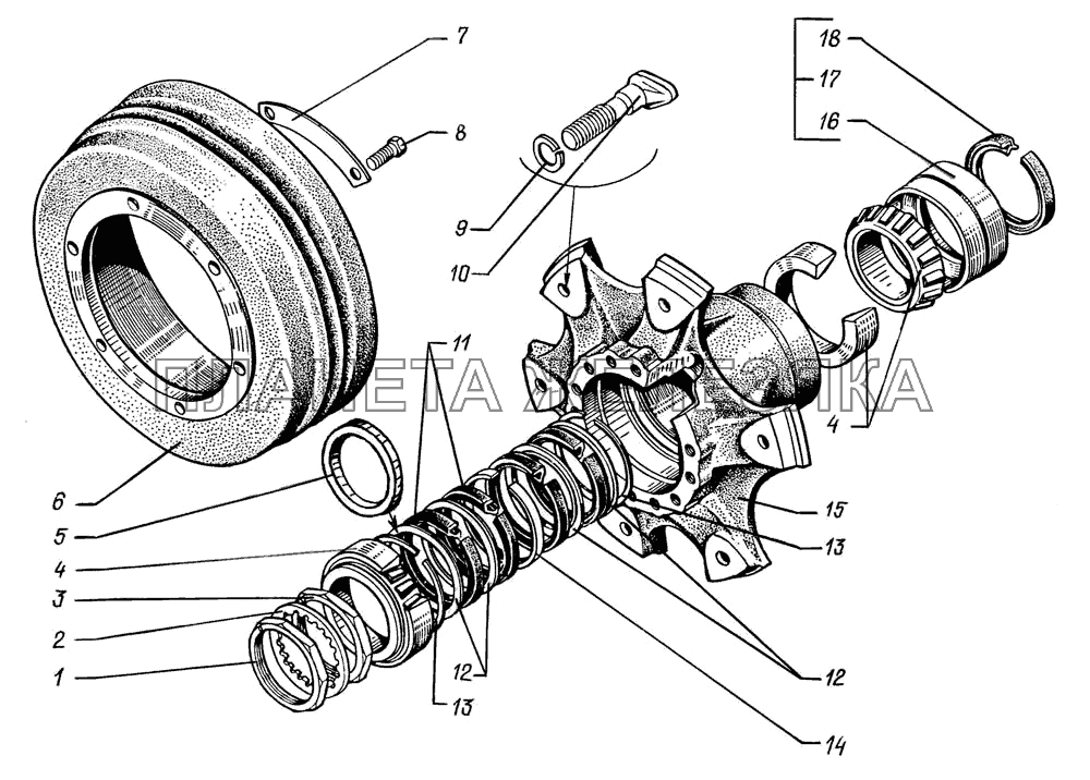 Ступица переднего колеса с тормозным барабаном КрАЗ-6446