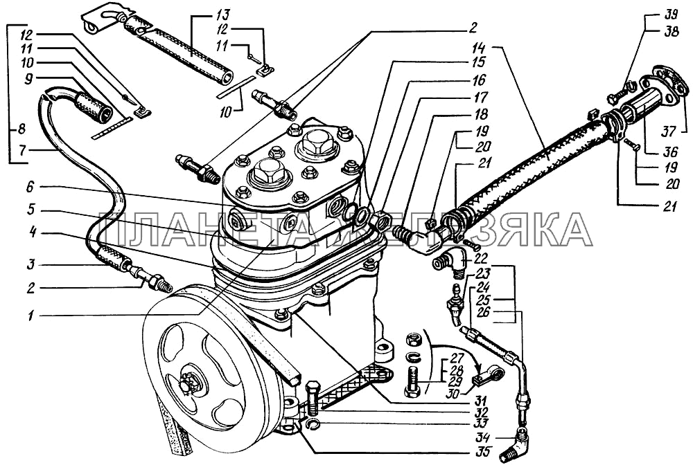 Установка и привод компрессора КрАЗ-6322 (шасси)