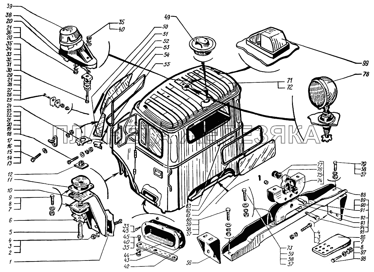 Кабина в сборе и крепление кабины КрАЗ-6322