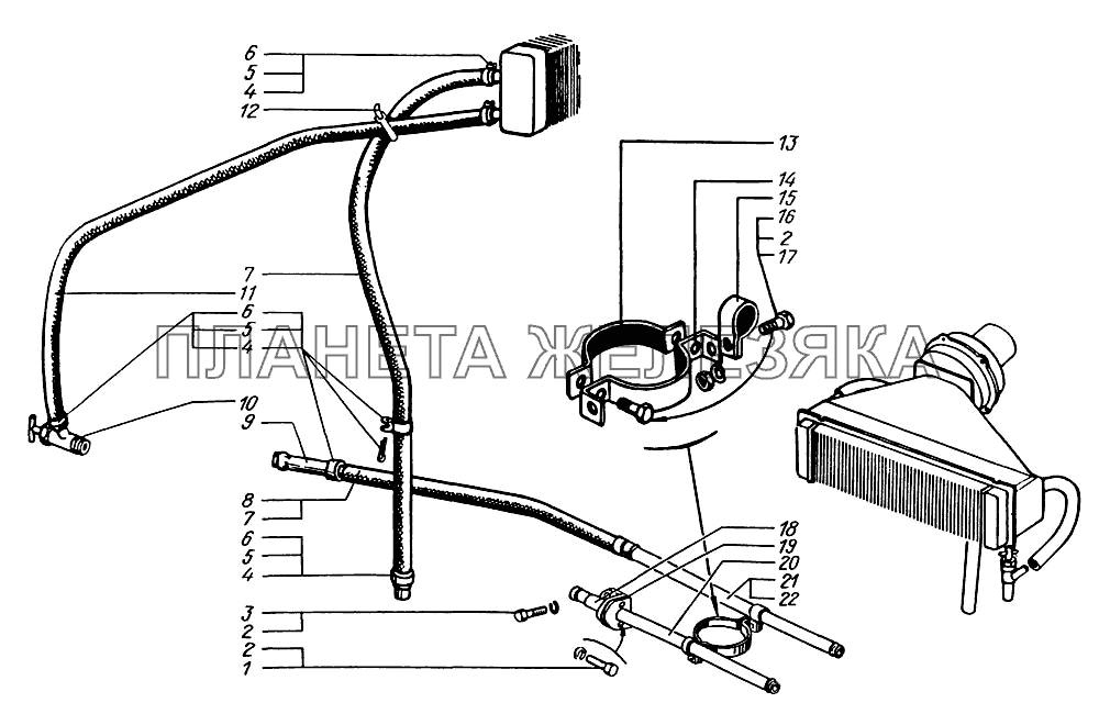 Трубопроводы системы отопления кабины КрАЗ-63221