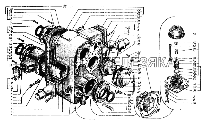 Картеры и крышки раздаточной коробки КрАЗ-6443