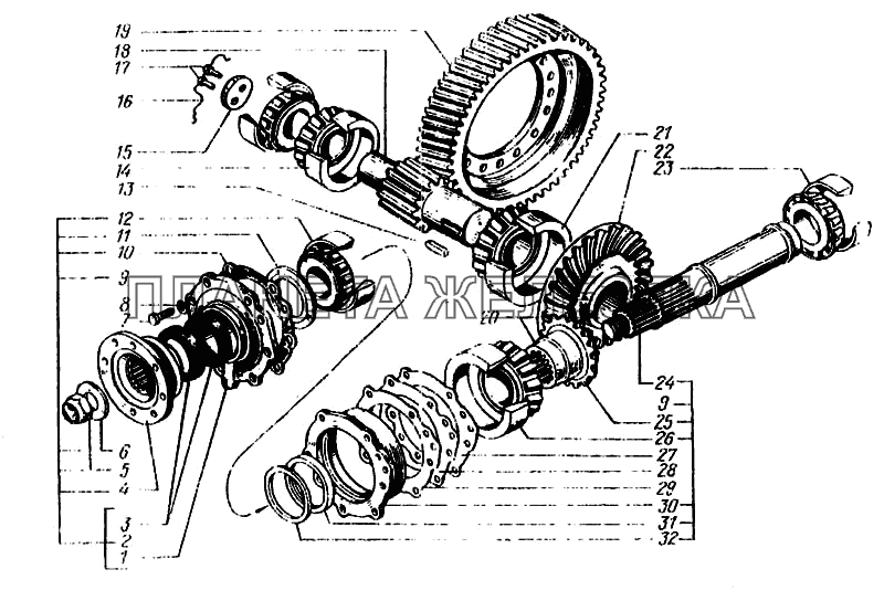 Редуктор главной передачи заднего моста (валы и шестерни) КрАЗ-6443
