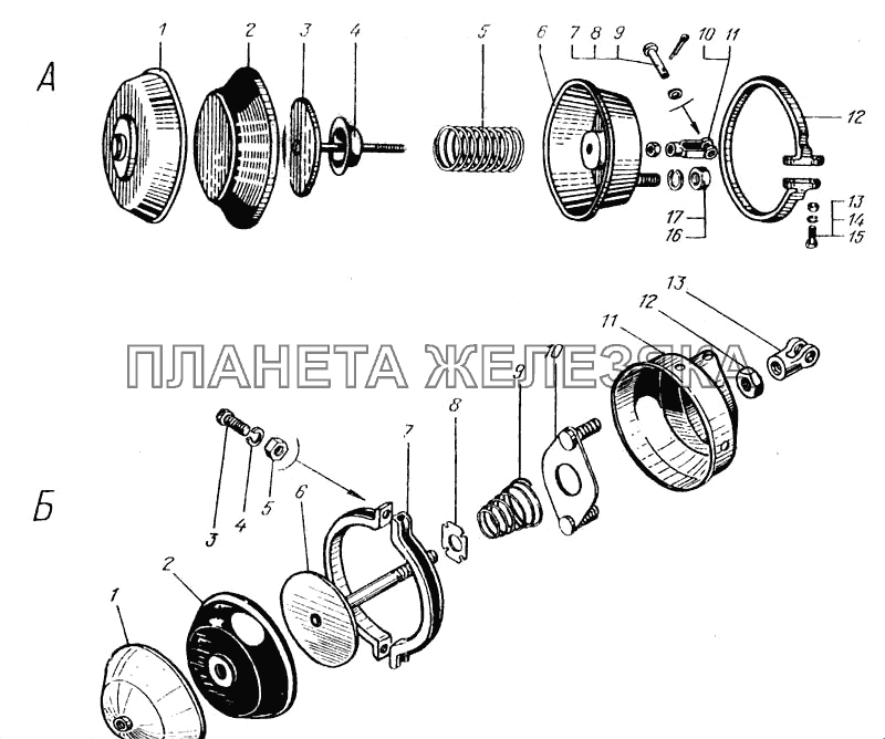 Камеры тормозные (А-передняя, Б-задняя) КрАЗ-6443