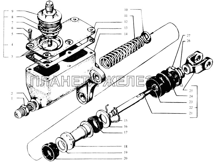 Главный цилиндр выключения сцепления КрАЗ-6443 (каталог 2004 г)