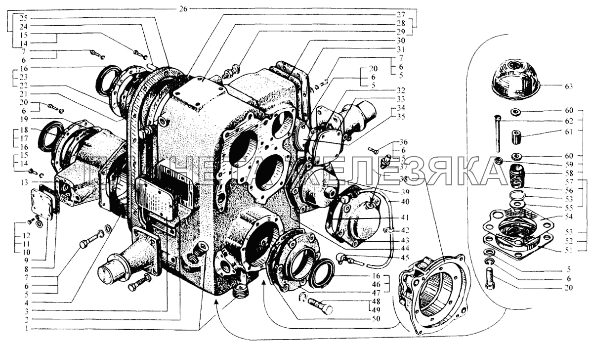 Картеры и крышки раздаточной коробки КрАЗ-6443 (каталог 2004 г)