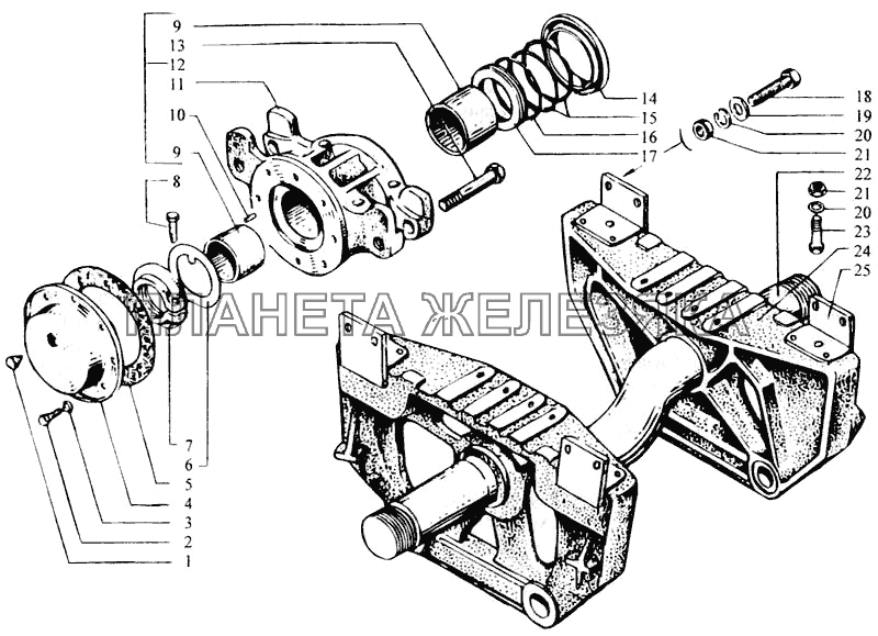 Балансиры задней подвески с осью КрАЗ-6443 (каталог 2004 г)