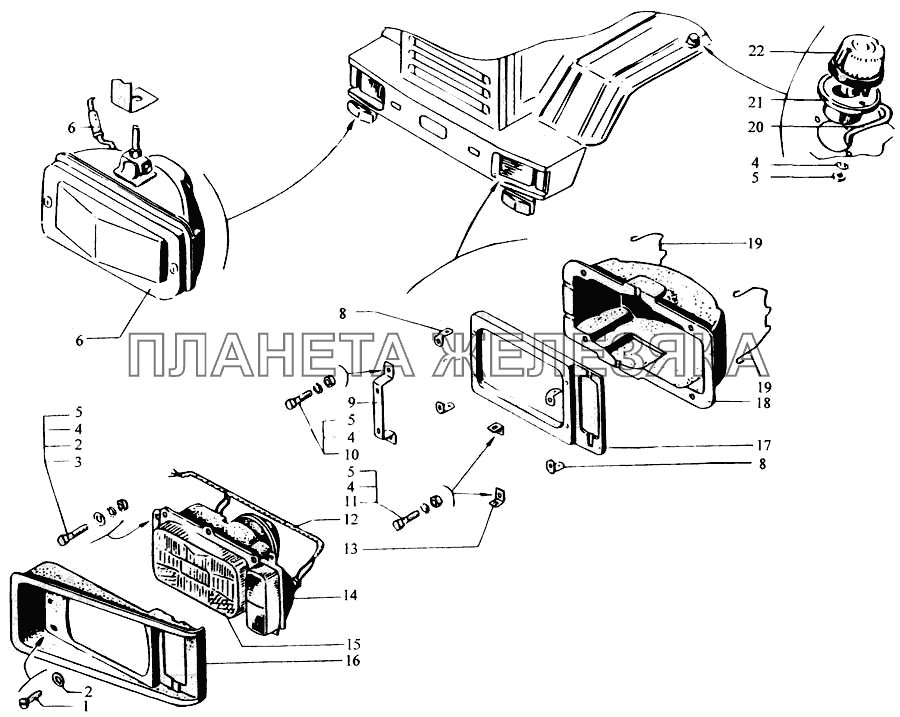 Приборы световые передние КрАЗ-6443 (каталог 2004 г)