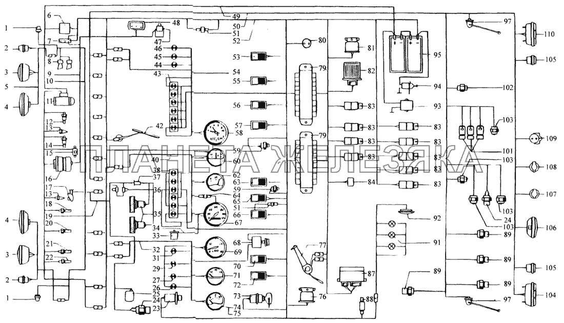 Схема электрооборудования КрАЗ-6443 (каталог 2004 г)