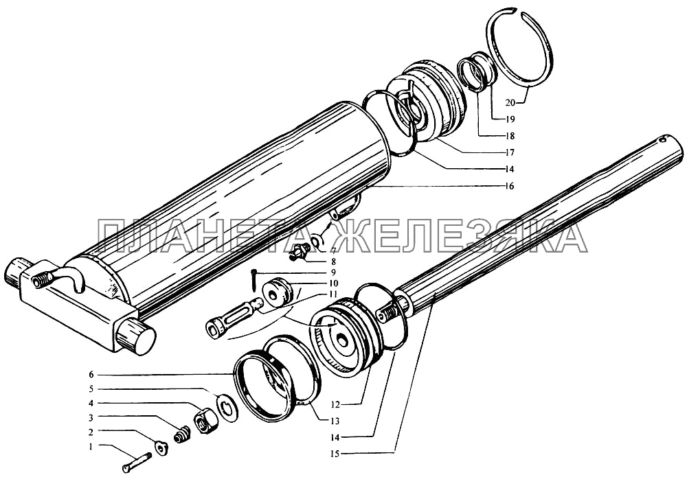 Цилиндр опрокидывающего механизма КрАЗ-6443 (каталог 2004 г)