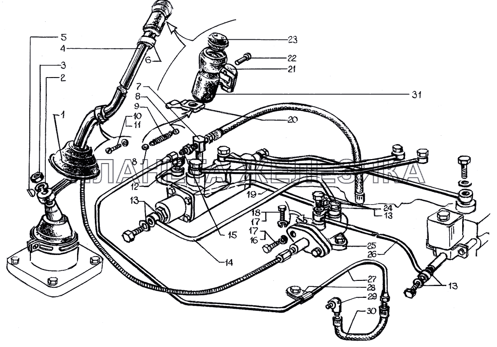 Рычаг переключения передач, кран управления КрАЗ-64431-02