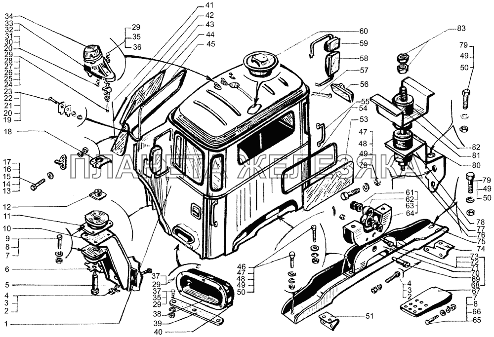 Кабина в сборе и крепление кабины КрАЗ-64431-02