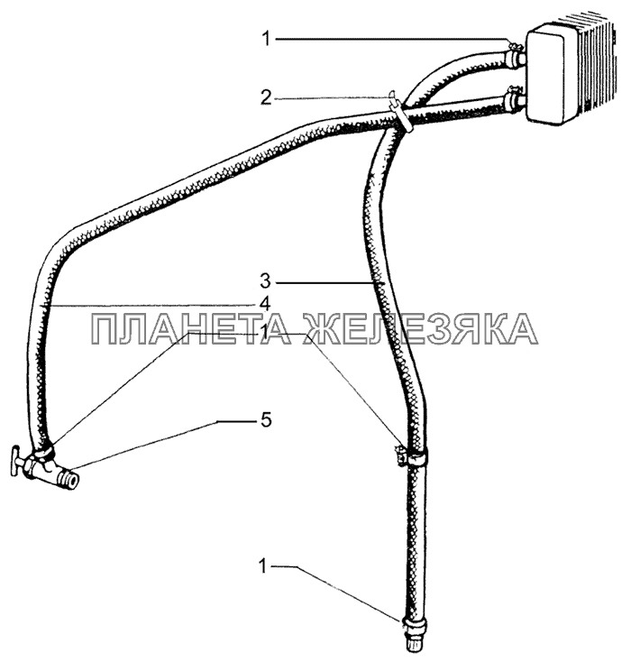 Трубопроводы системы отопителя кабины КрАЗ-64431-02