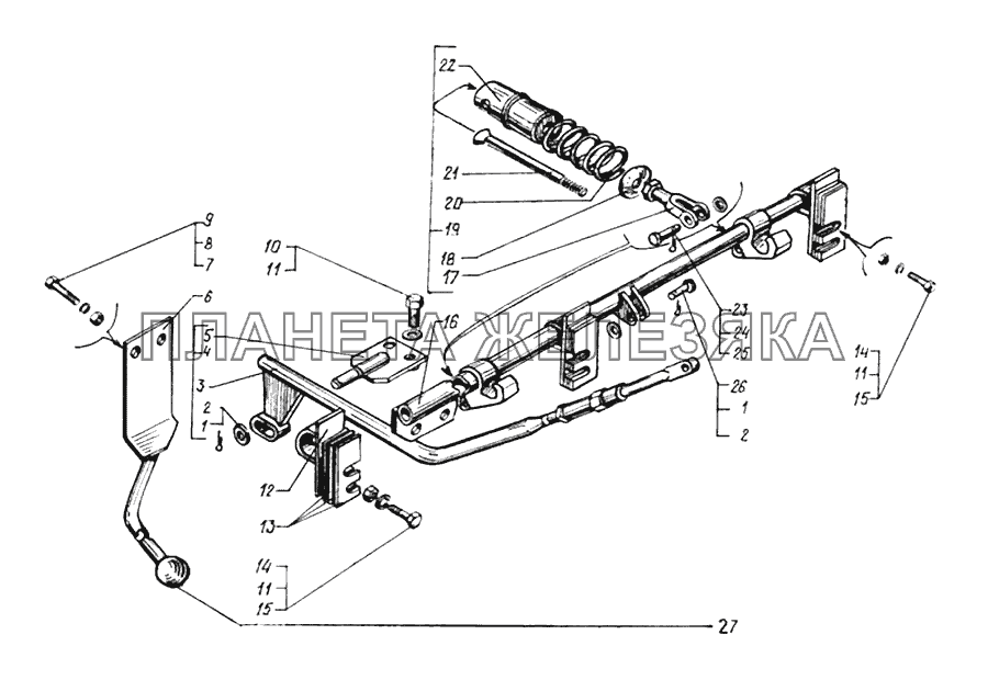 Запорный механизм заднего борта КрАЗ-65055-02