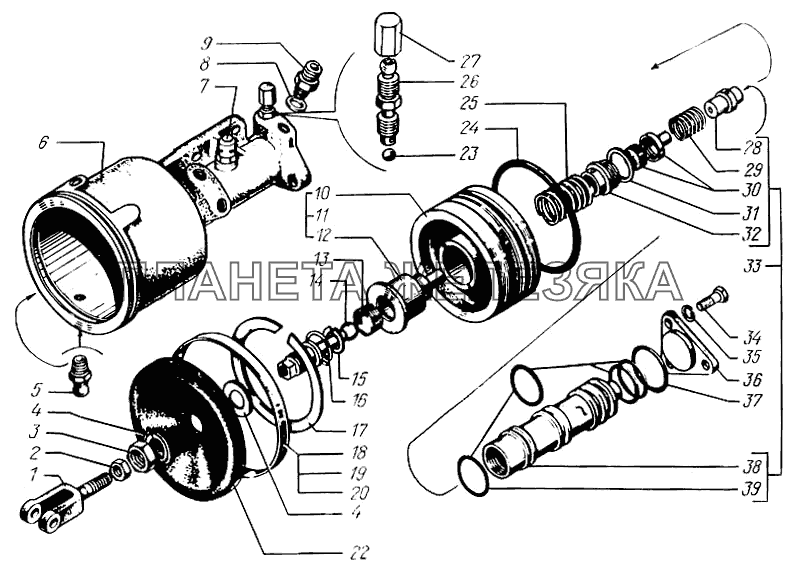 Цилиндр выключения сцепления - до 2000 г КрАЗ-65055