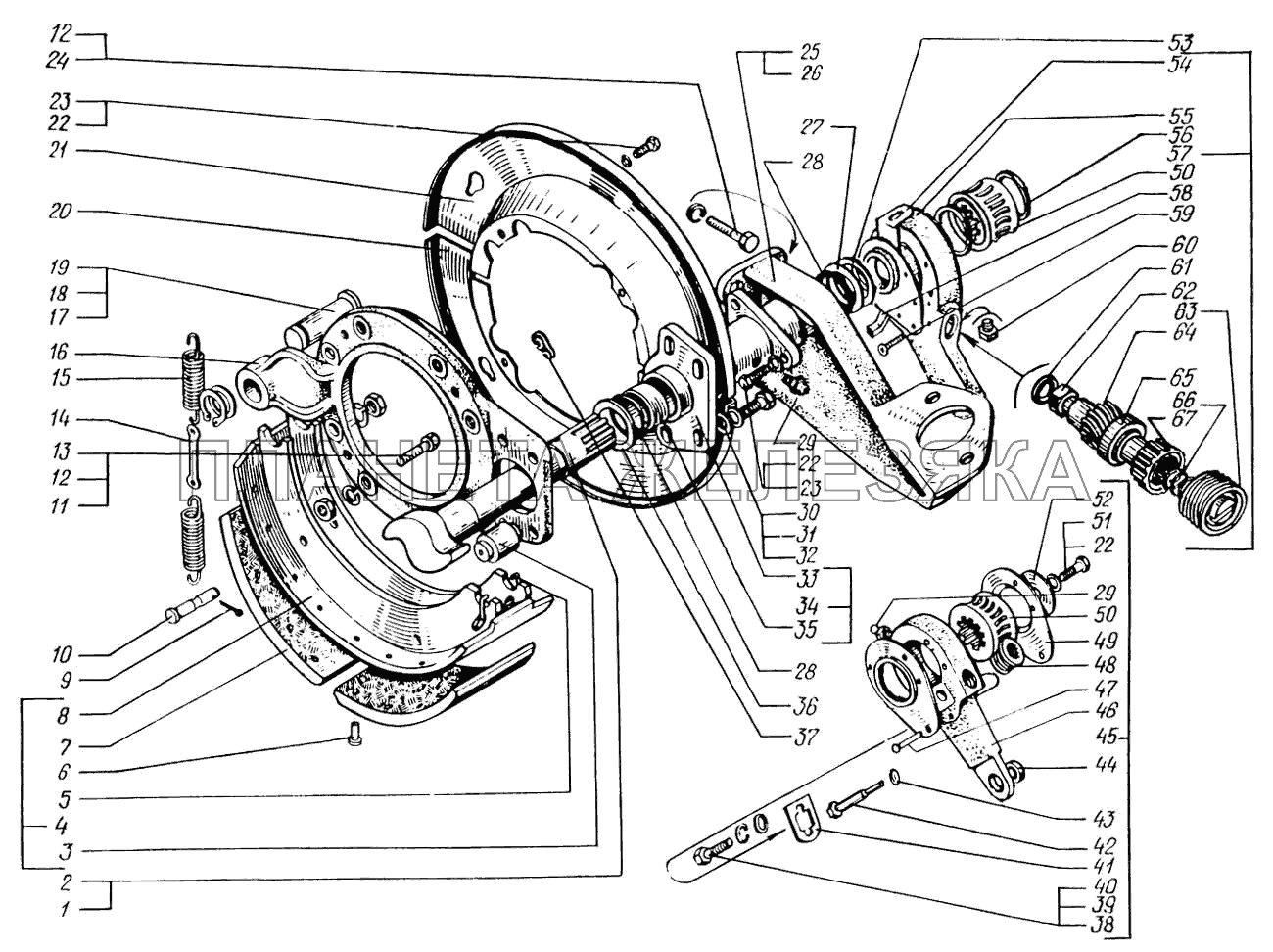 Механизмы тормозные задние КрАЗ-65055