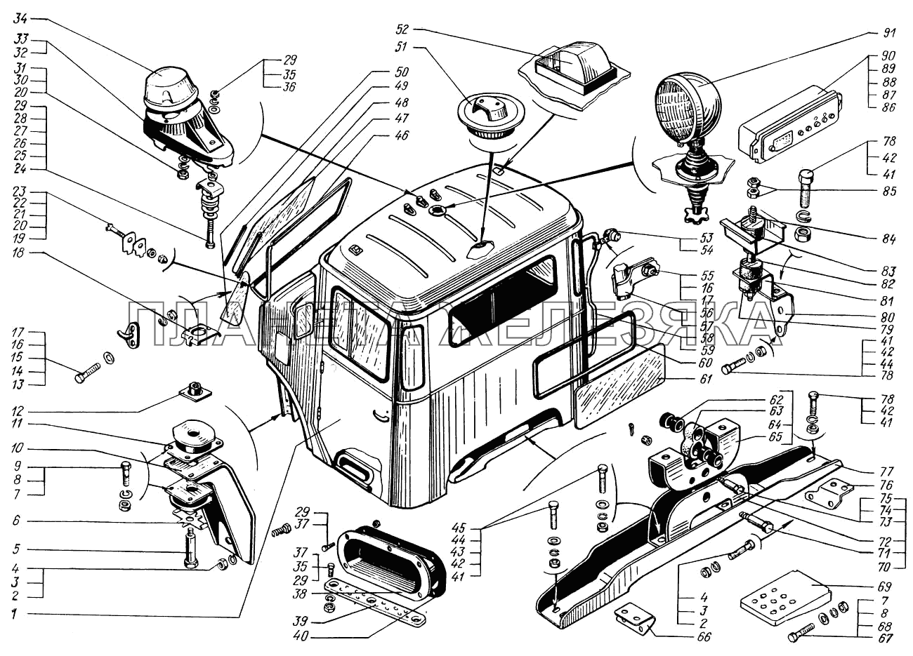 Кабина в сборе и крепление кабины КрАЗ-65055