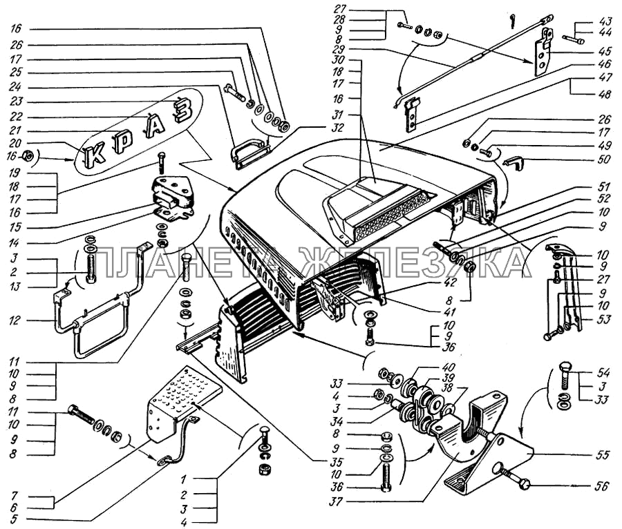 Облицовка радиатора и капот КрАЗ-65055