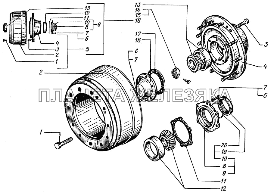 Ступицы и тормозные барабаны передних колес - после 2000 г КрАЗ-65055