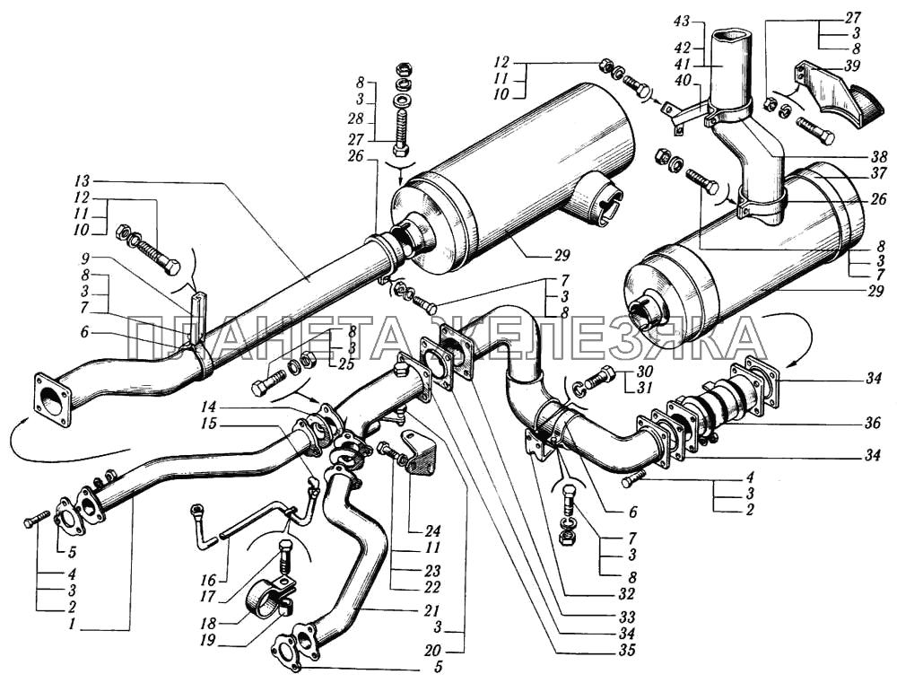 Система выпуска отработавших газов КрАЗ-6510