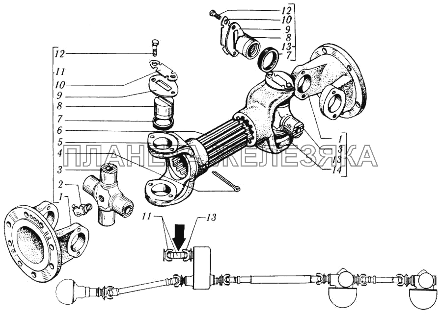 Вал карданный привода раздаточный коробки КрАЗ-6510