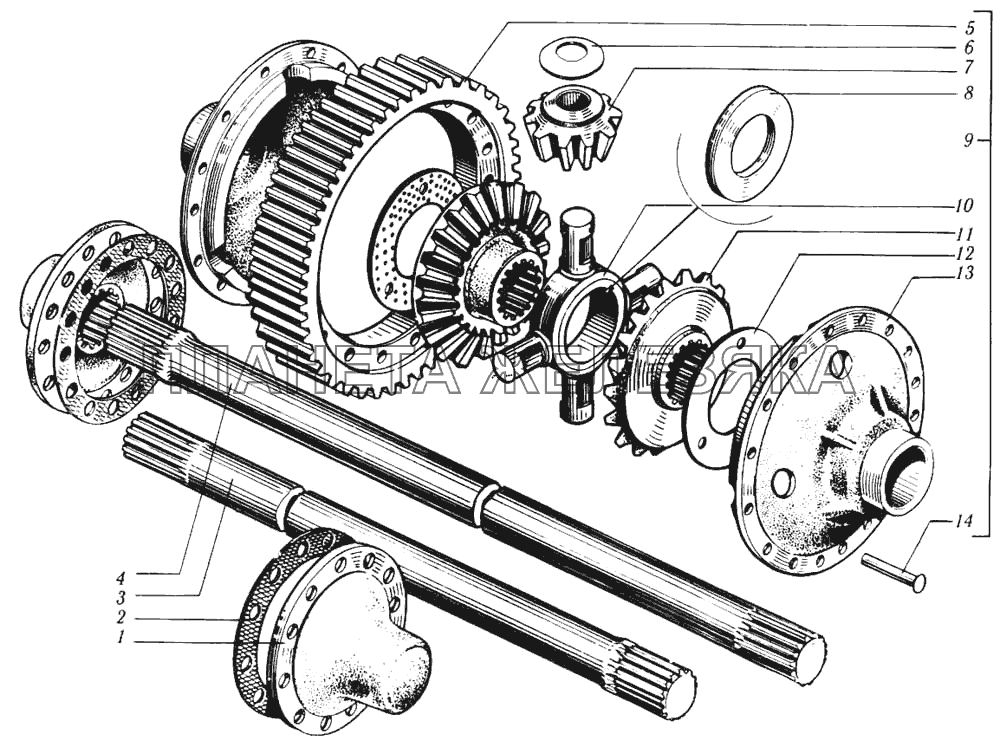 Дифференциал и полуоси заднего (среднего) моста КрАЗ-6510