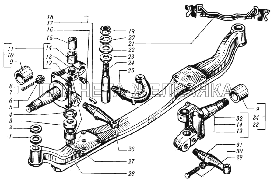 Ось передняя и кулаки поворотные (вариант) КрАЗ-6510