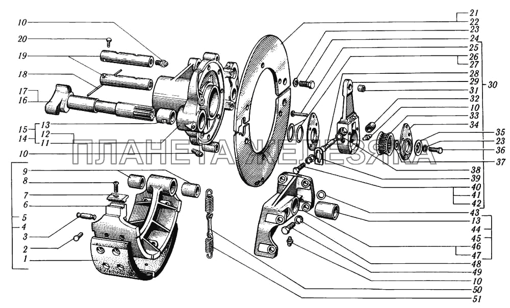 Тормозной механизм заднего колеса КрАЗ-6510