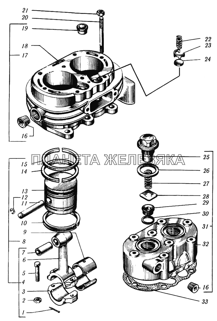 Головка и блок цилиндров компрессора КрАЗ-6510
