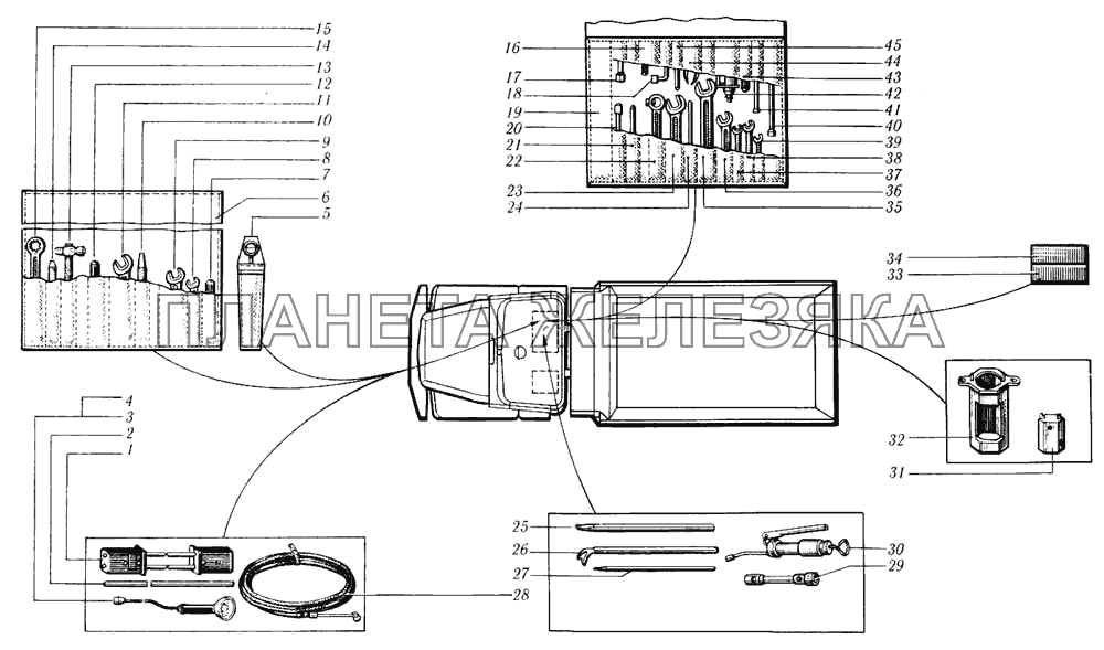 Раскладка инструмента под сиденьем пассажира КрАЗ-6510