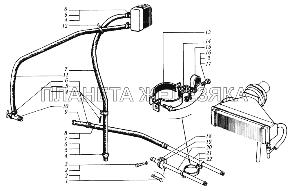 Трубопроводы системы отопления кабины КрАЗ-6510
