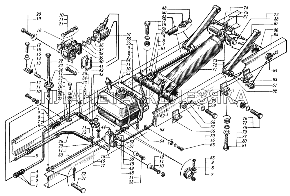 Установка опрокидывающего механизма с одним цилиндром КрАЗ-6510