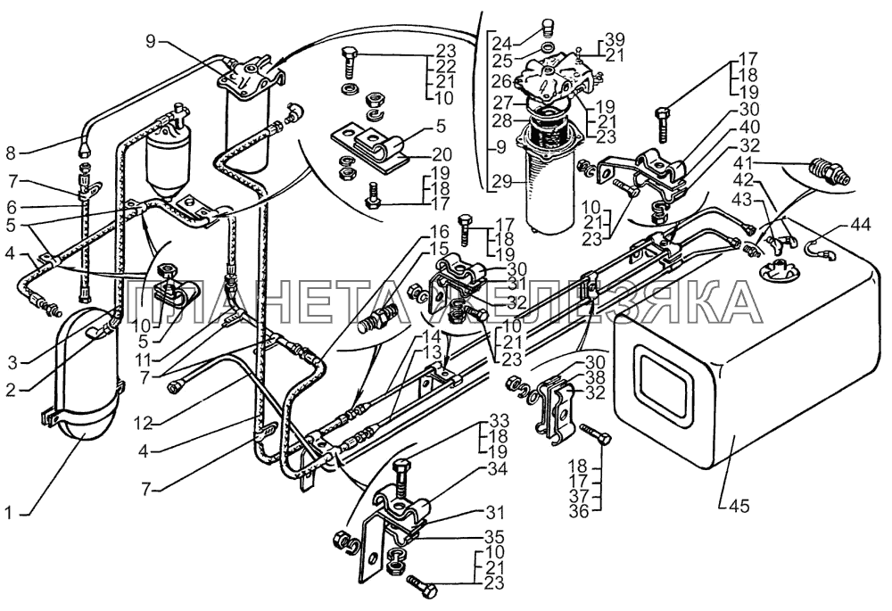 Установка топливного бака и монтаж топливопроводов КрАЗ-7133H4