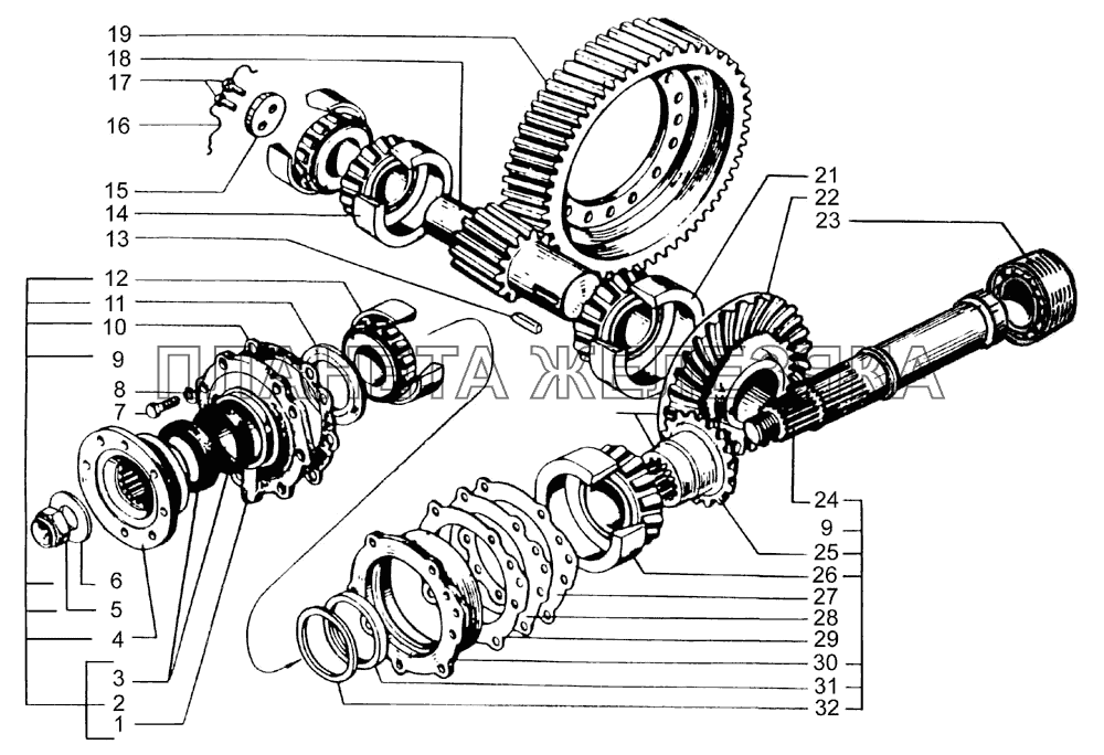 Редуктор главной передачи заднего моста (валы и шестерни) КрАЗ-7133С4