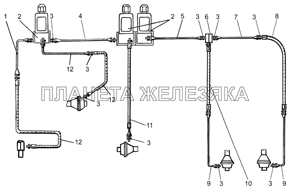 Воздухопровод блокировки дифференциалов мостов КрАЗ-7133H4