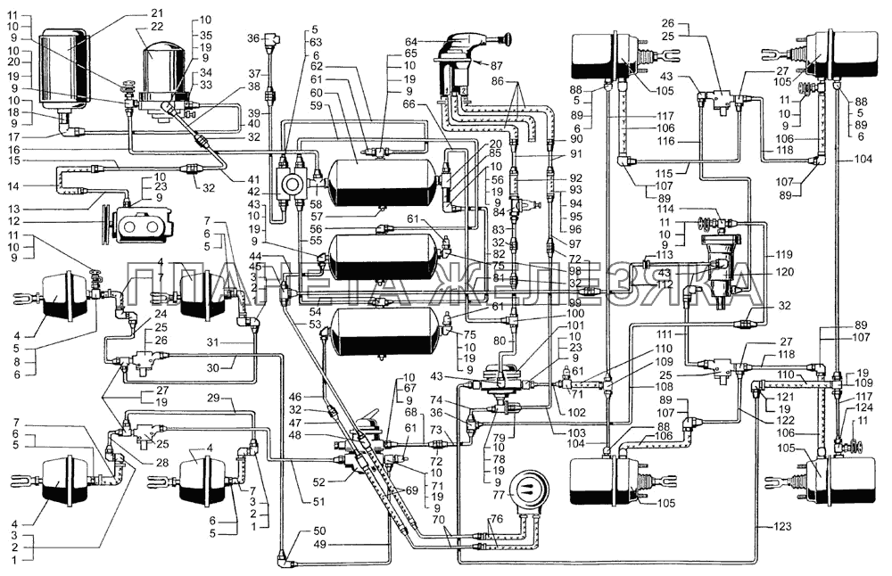 Воздухопроводы и аппараты тормозной системы с АБС КрАЗ-7133С4