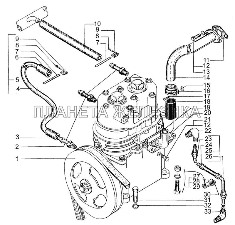 Установка и привод компрессора КрАЗ-7133С4